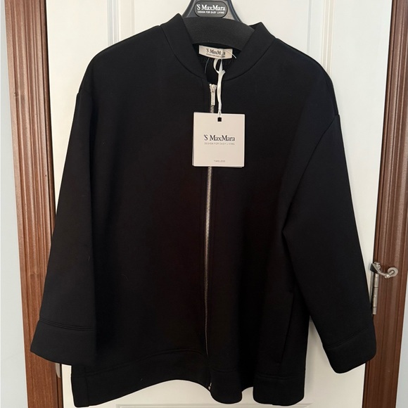 S Max Mara Zip Bomber Jacket Black - Size Large - Picture 4 of 6